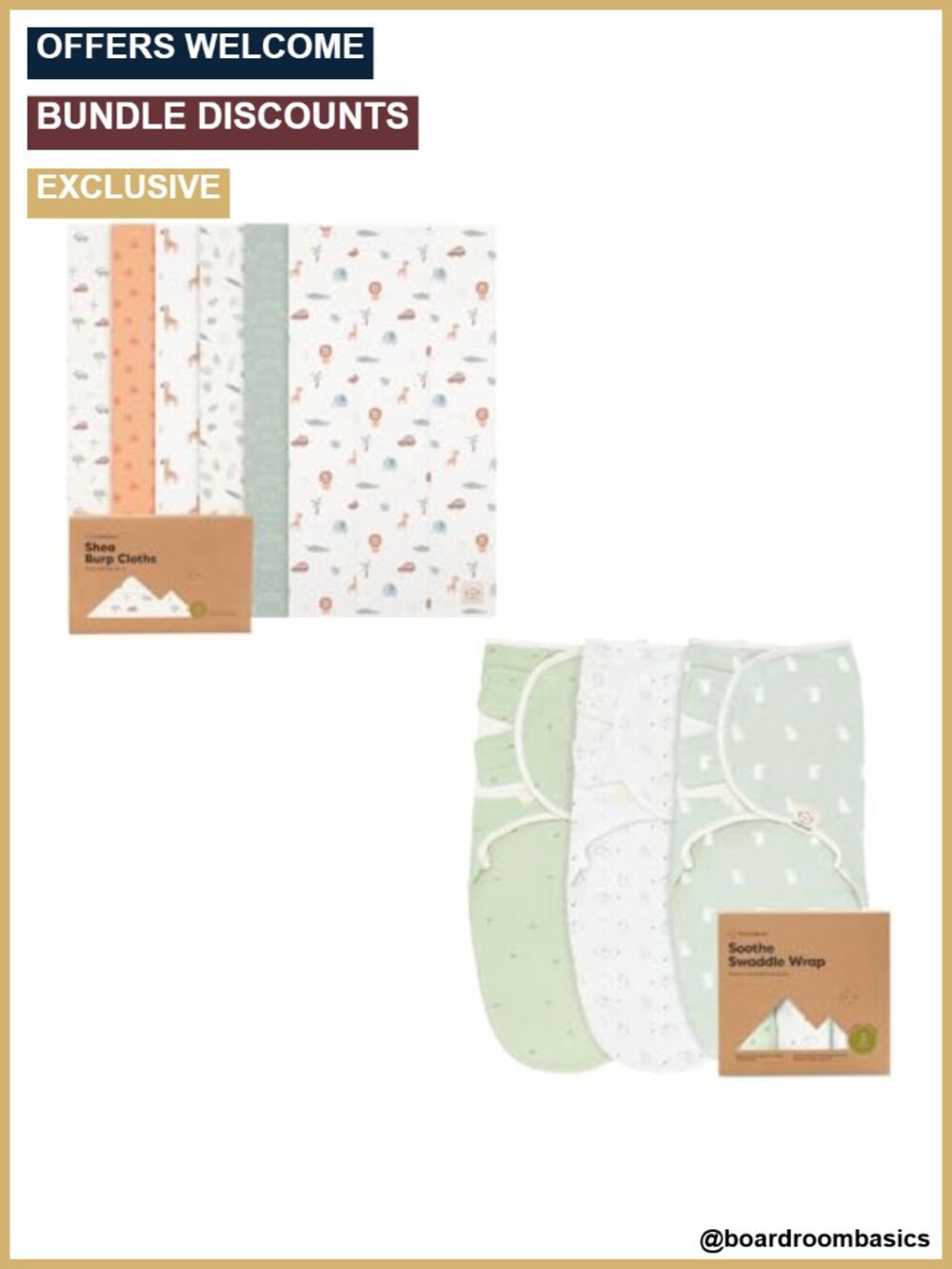 Organic Cotton Burp Cloths 6 Pack & Swaddle Sleep Sacks 3 Pack Large